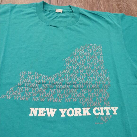 VTG New York City NYC Adult XL Shirt State Single Stitch Teal Turquoise USA 80s - Picture 2 of 8